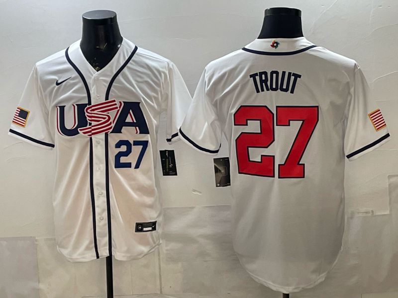 Men 2026 World Cub USA #27 Trout White Game Nike MLB Jersey style 002